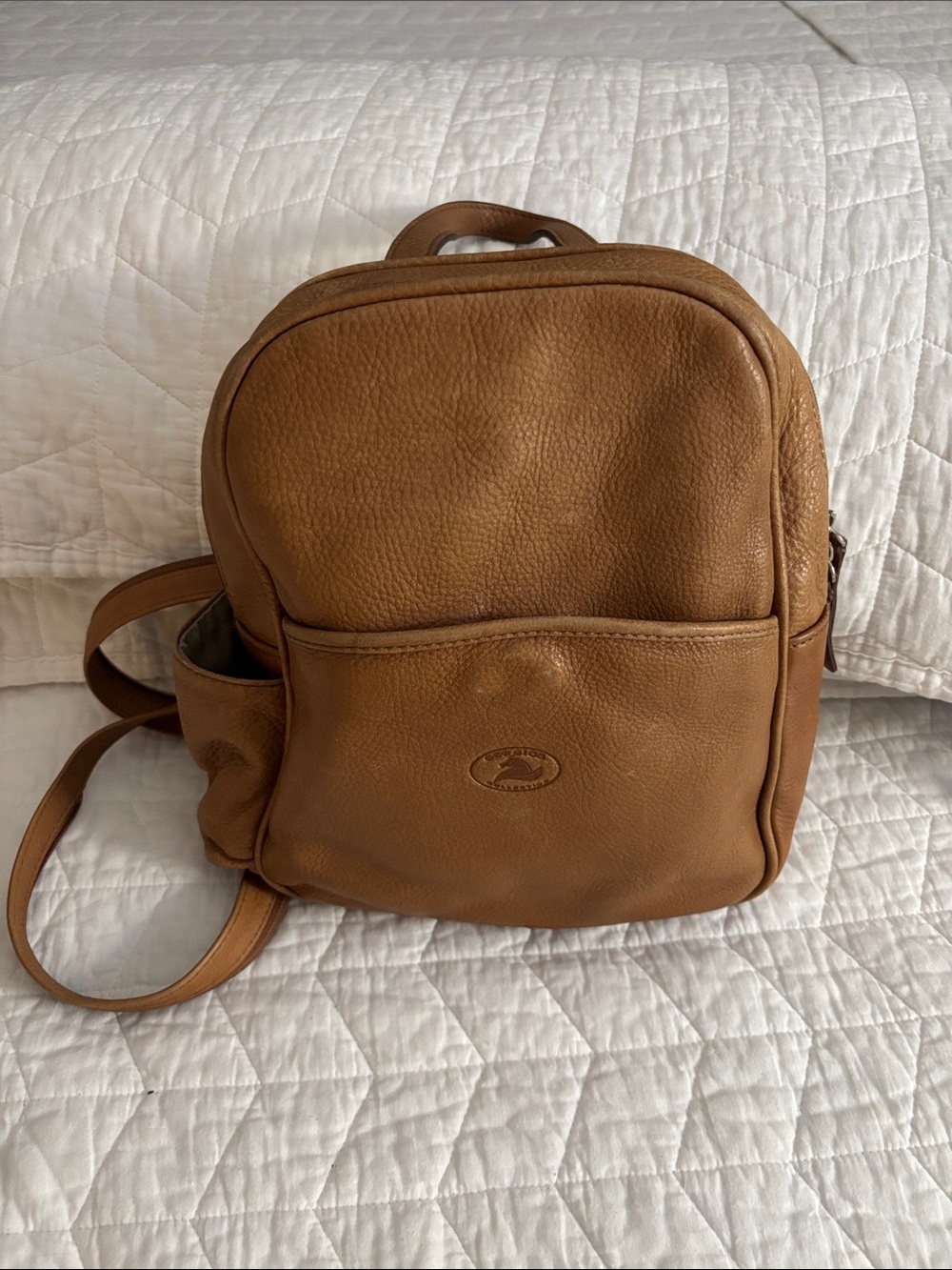 Classic Pebbled Leather Shoulder Backpack in Tan